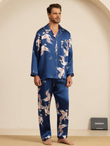 [Tummansininen] SilkSilky-FI Long Sleeve Notkokaulus Miesten Pyjamat 003