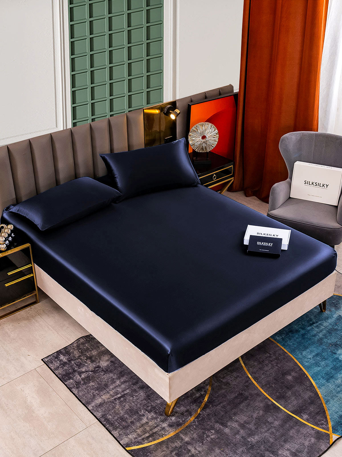 [Tummansininen] SilkSilky-FI 25Momme Bedding Set 001