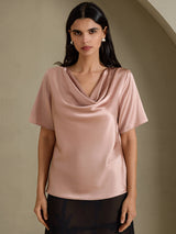 [Toscana] SilkSilky-FI Short Sleeve Cowl Neck Naisten Puserot 003