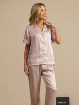 [Vaaleanpunainen Sydän Geo] SilkSilky-FI Short Sleeve Notkokaulus Naisten Pyjamat 003
