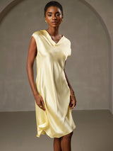 [Keltainen] SilkSilky-FI Cap Sleeve V Neck Yöpaita 004