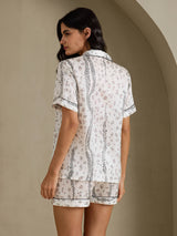 [Valkoinen Leopardi] SilkSilky-FI Short Sleeve Notch Collar Naisten Pyjamat 002