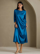 [Sinivihreä] SilkSilky-FI 3/4 Sleeve Round Neck Mekko 007