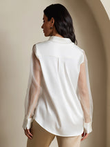 [Valkoinen] SilkSilky-FI 19Momme Womens Shirt 002,