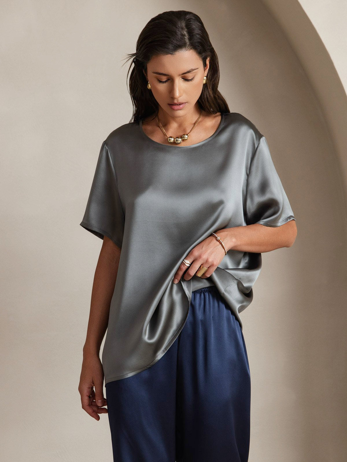 SilkSilky-FI Womens T-Shirt TummanHarmaa 003