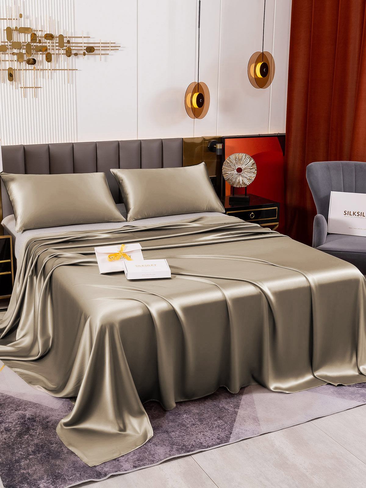 [Khaki] SilkSilky-FI 19Momme Bedding Set 003