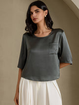 [Tumman Harmaa] SilkSilky-FI Half Sleeve Naisten T-paita 001
