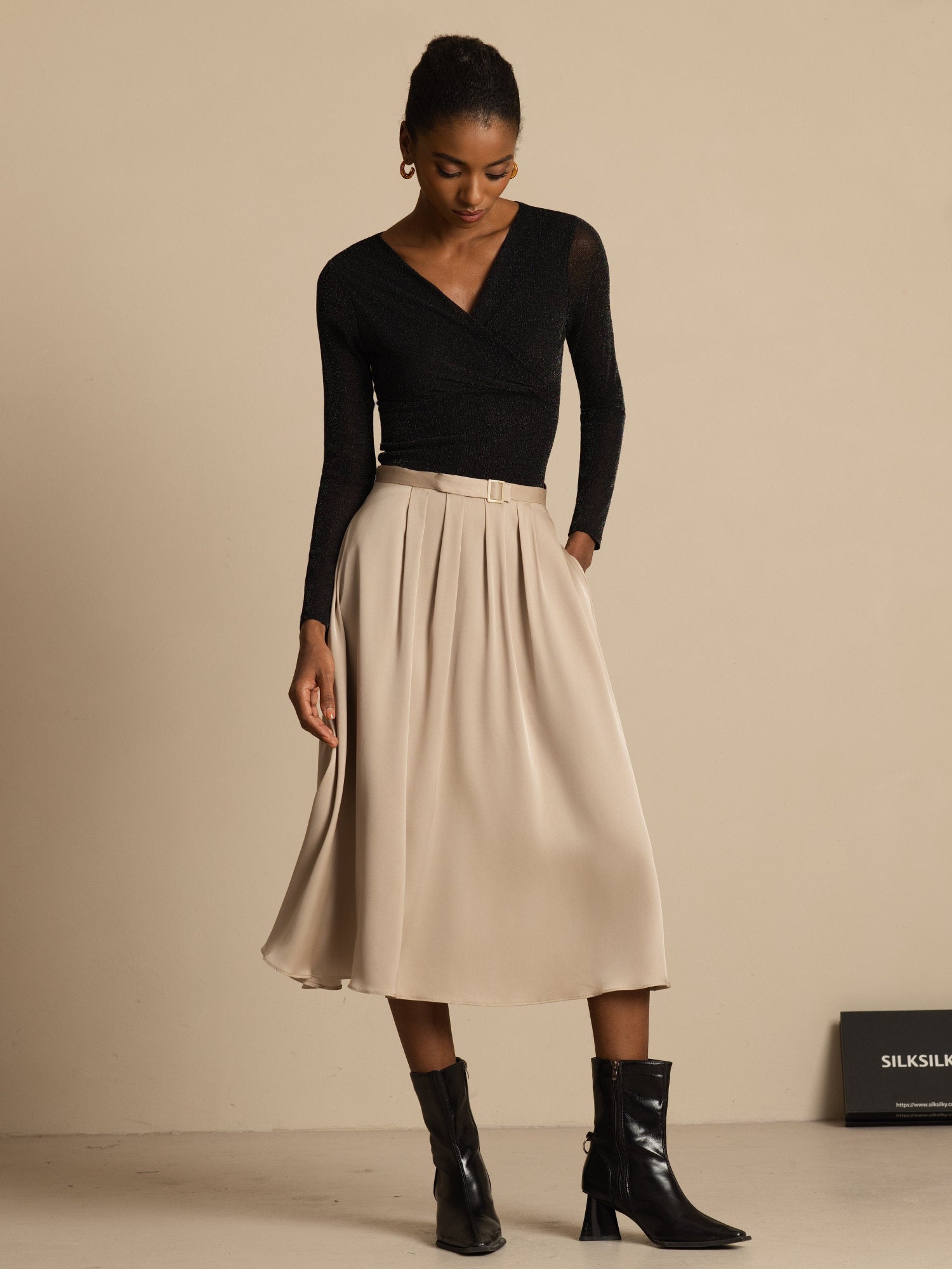 [Tan] SilkSilky-FI 19Momme Silkki Skirt 006