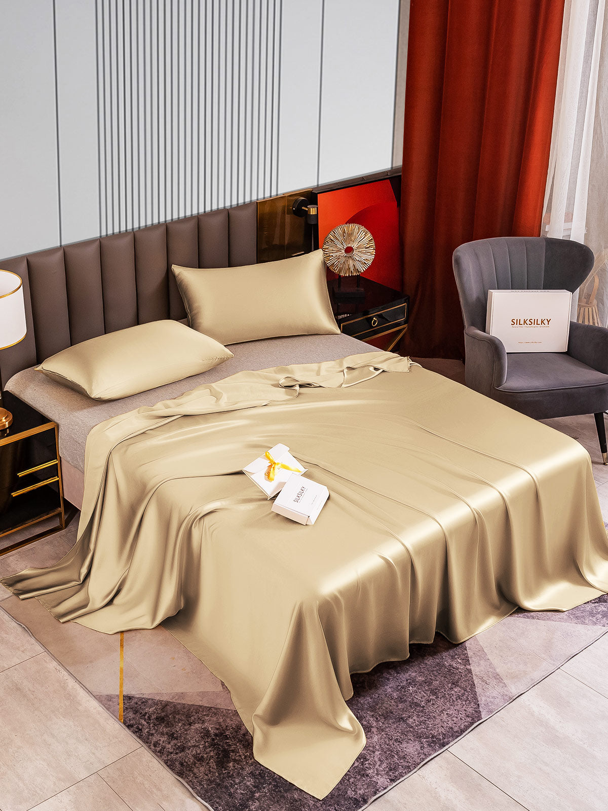 [Beige] SilkSilky-FI 22Momme Bedding Set 002