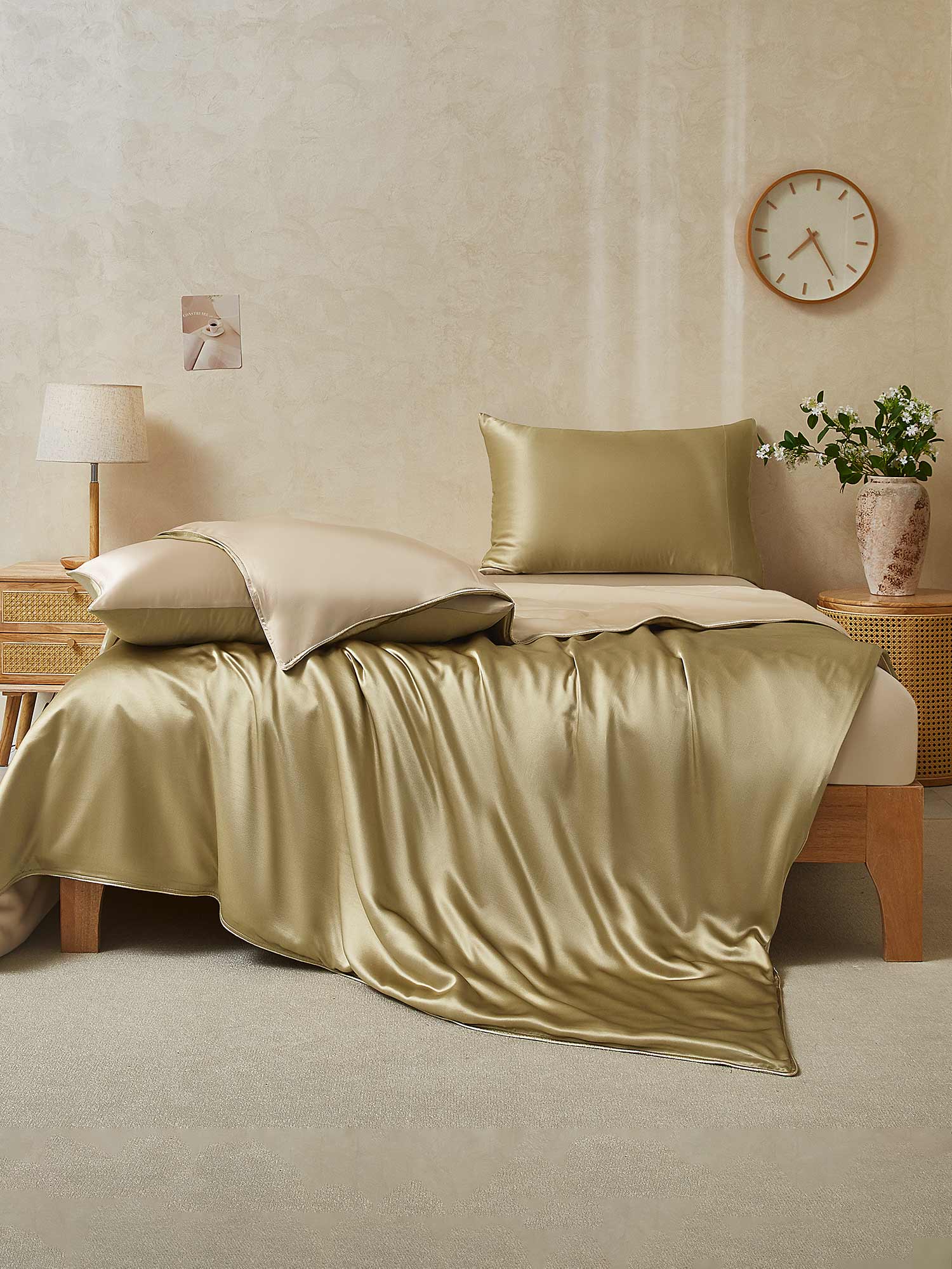[Beige+Khaki] SilkSilky-FI 22Momme Bedding Set 002,