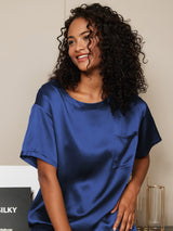 [Tummansininen] SilkSilky-FI Short Sleeve Round Neck Naisten Pyjamat 002