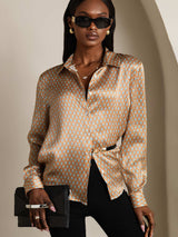 [Kukka] SilkSilky-FI Long Sleeve Lapel Collar Naisten paita 003