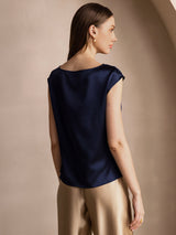 [Tummansininen] SilkSilky-FI Cap Sleeve Cowl Neck Naisten T-paita 002