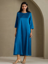 [Sinivihreä] SilkSilky-FI 3/4 Sleeve Round Neck Mekko 005