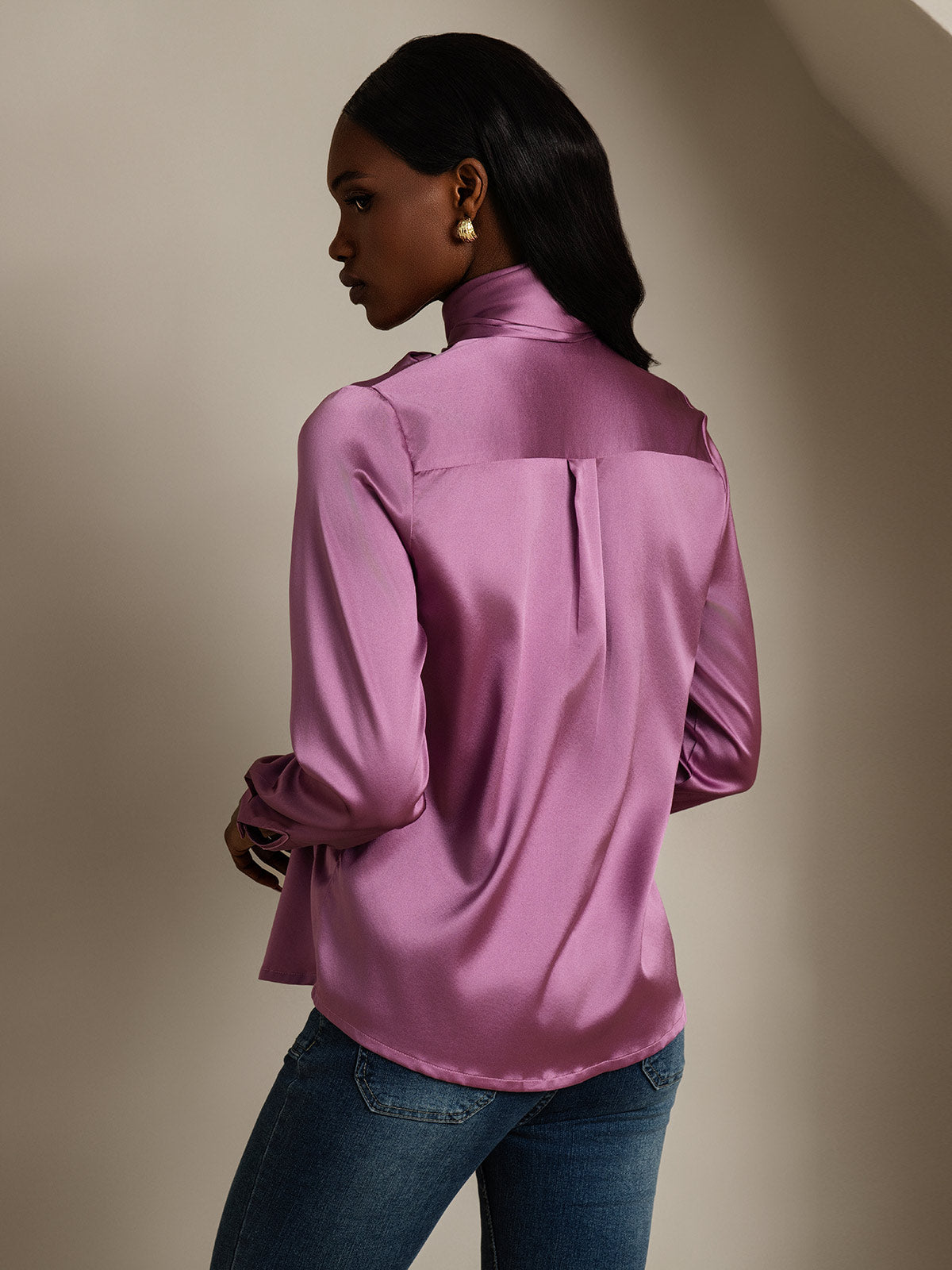 [Tumma Violetti] SilkSilky-FI 19Momme Womens Shirt 002