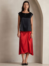 [Musta] SilkSilky-FI Cap Sleeve Round Neck Naisten T-paita 004