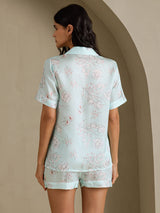[Taivaansiniset Kukat] SilkSilky-FI Short Sleeve Notch Collar Naisten Pyjamat 002
