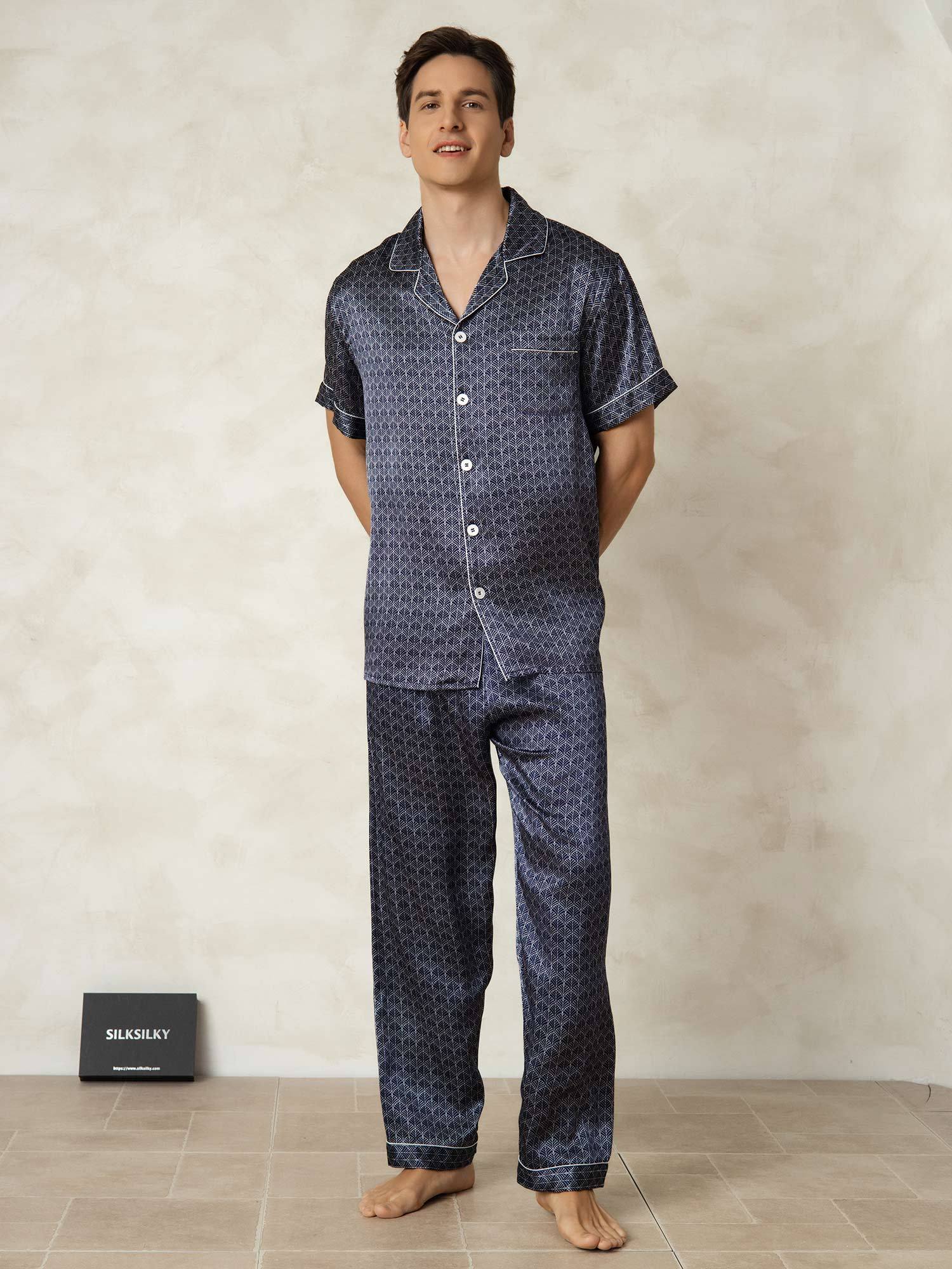 [LaivastoGinkgo] SilkSilky-FI Lapel Collar Miesten Pyjamat 006