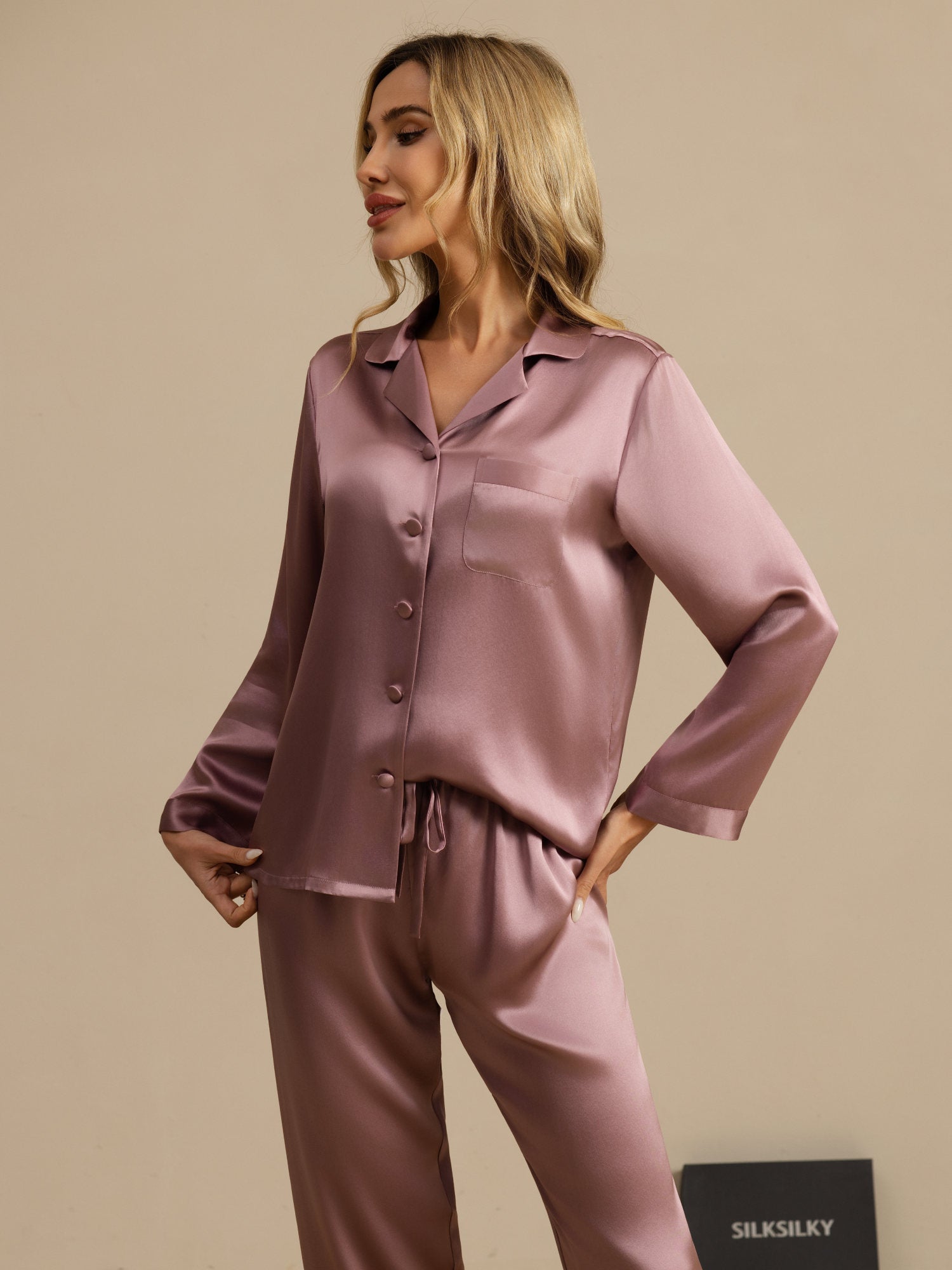 [Vaalean Mauve] SilkSilky-FI Naisten Pyjamat 004