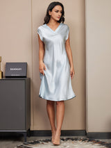 [Vaaleansininen] SilkSilky-FI Cap Sleeve V Neck Yöpaita 004