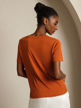 [Oranssi] SilkSilky-FI Short Sleeve V Neck Naisten T-paita 002