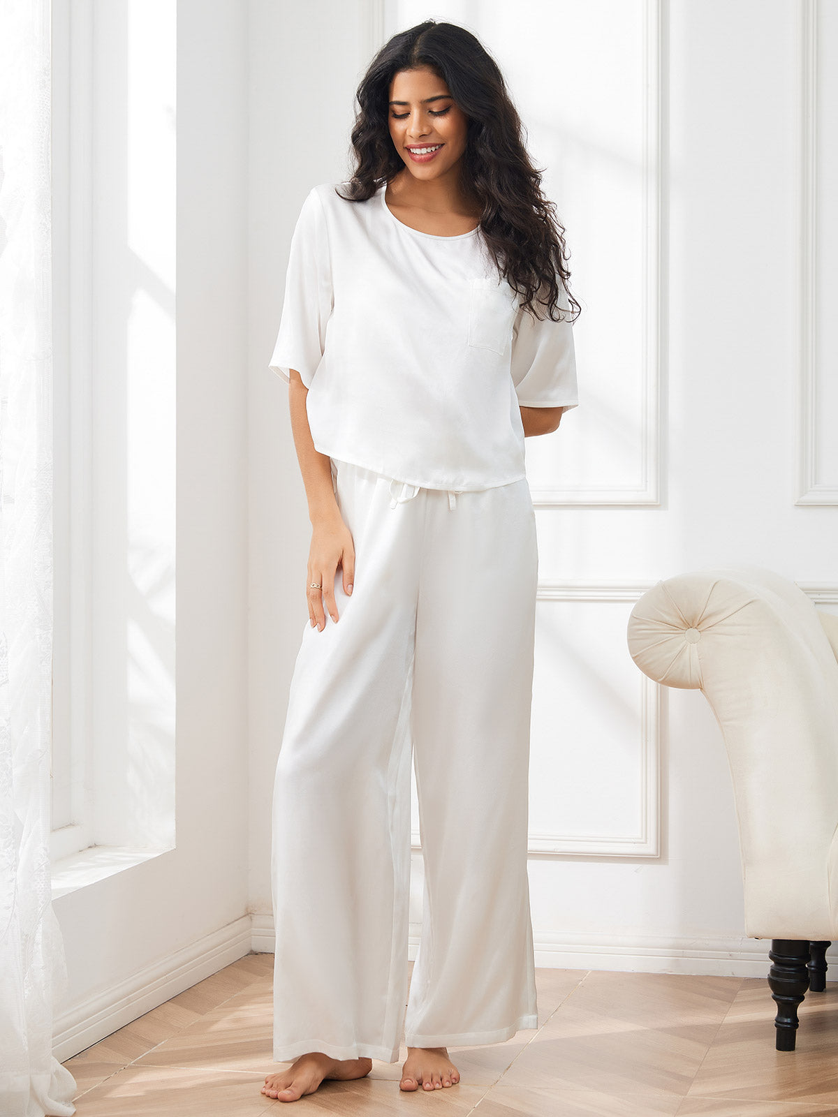 [Valkoinen] SilkSilky-FI Womens Pajamas 003