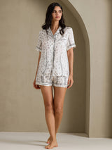 [Valkoinen Leopardi] SilkSilky-FI Short Sleeve Notch Collar Naisten Pyjamat 006