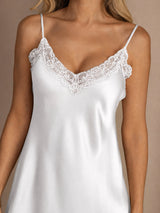 [Valkoinen] SilkSilky-FI Spaghetti Strap V Neck Yöpaita 004
