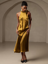 [Ruskea] SilkSilky-FI Sleeveless Tie Neck Mekko 005
