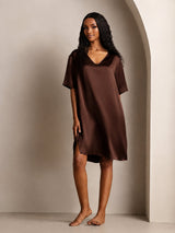 [Ruskea] SilkSilky-FI Half Sleeve V Neck Yöpaita 003