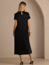 [Musta] SilkSilky-FI Short Sleeve Round Neck Mekko 002