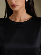 [Musta] SilkSilky-FI 3/4 Sleeve Round Neck Mekko 003