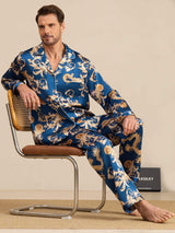 [Navy Lohikäärme] SilkSilky-FI Long Sleeve Notkokaulus Miesten Pyjamat 008