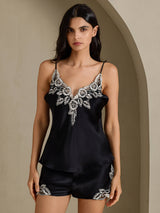 [Musta] SilkSilky-FI Spaghetti Strap V Neck Camisole Setti 001