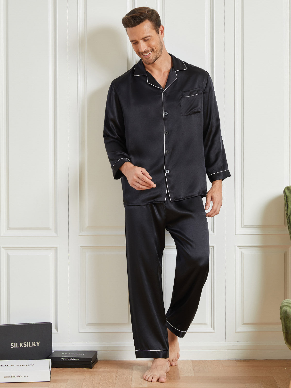 [Musta] SilkSilky-FI 19Momme Mens Pajamas 003