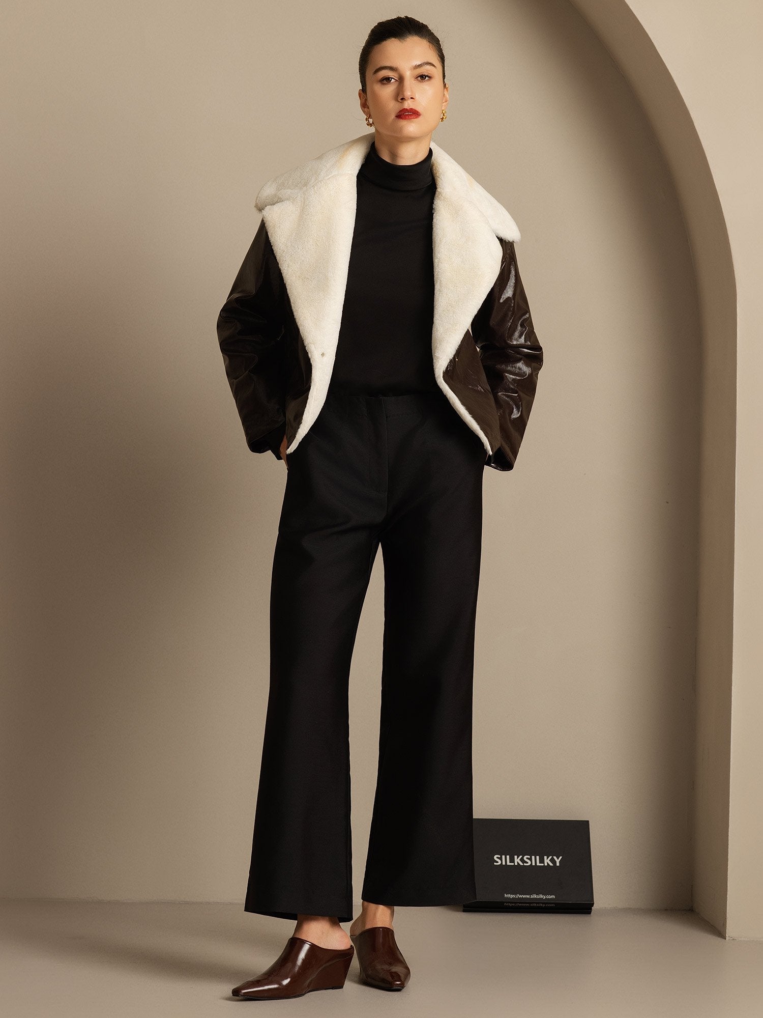 [Musta] SilkSilky-FI 32Momme Silk-Wool Blend Womens Pants 007,