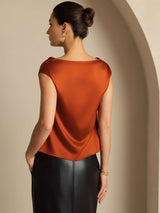 [Karamelli] SilkSilky-FI Cap Sleeve Cowl Neck Naisten T-paita 002