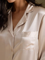 [Beige] SilkSilky-FI Long Sleeve Lapel Collar Unipaita 004