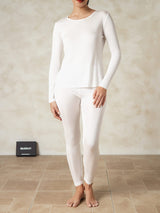 [Valkoinen] SilkSilky-FI Long Sleeve Round Neck Naisten Pitkät Alusvaatteet 001