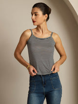 [Musta Raita] SilkSilky-FI Spagettihihna Square Neck Camisole Top 005