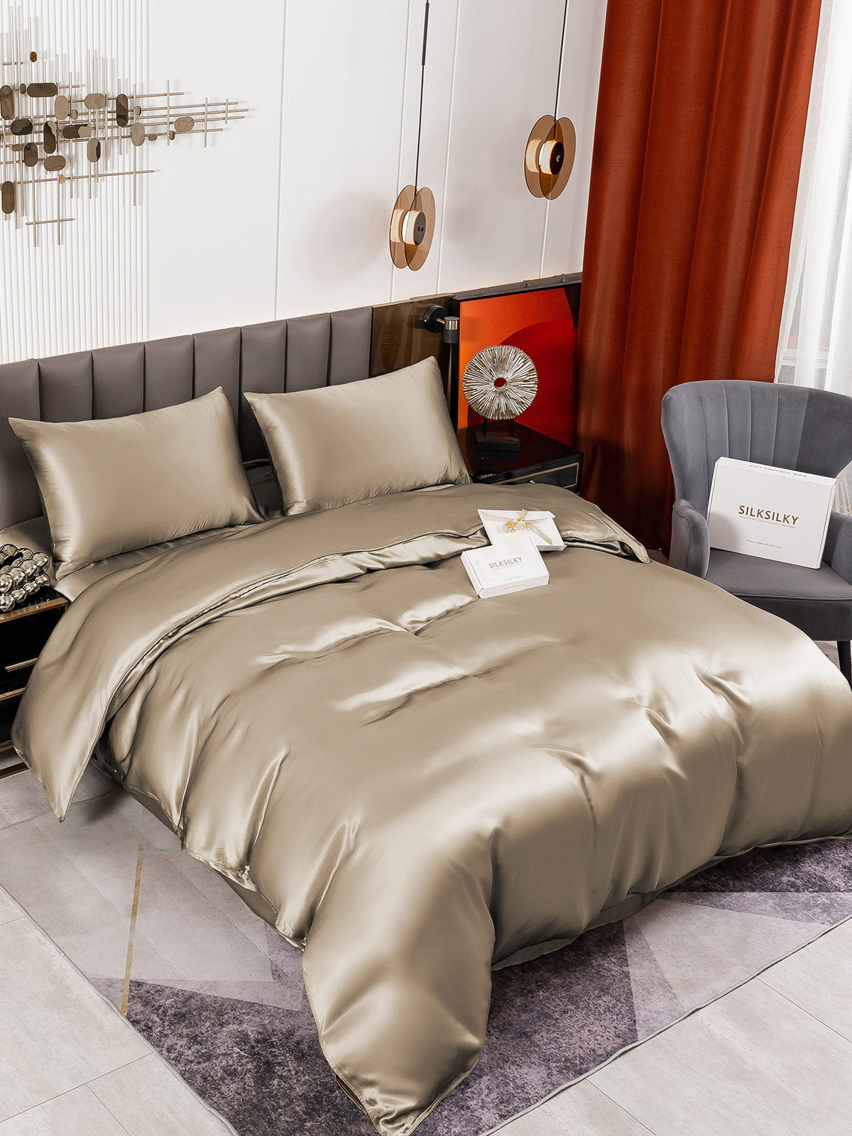 [Khaki] SilkSilky-FI 19Momme Bedding Set 001