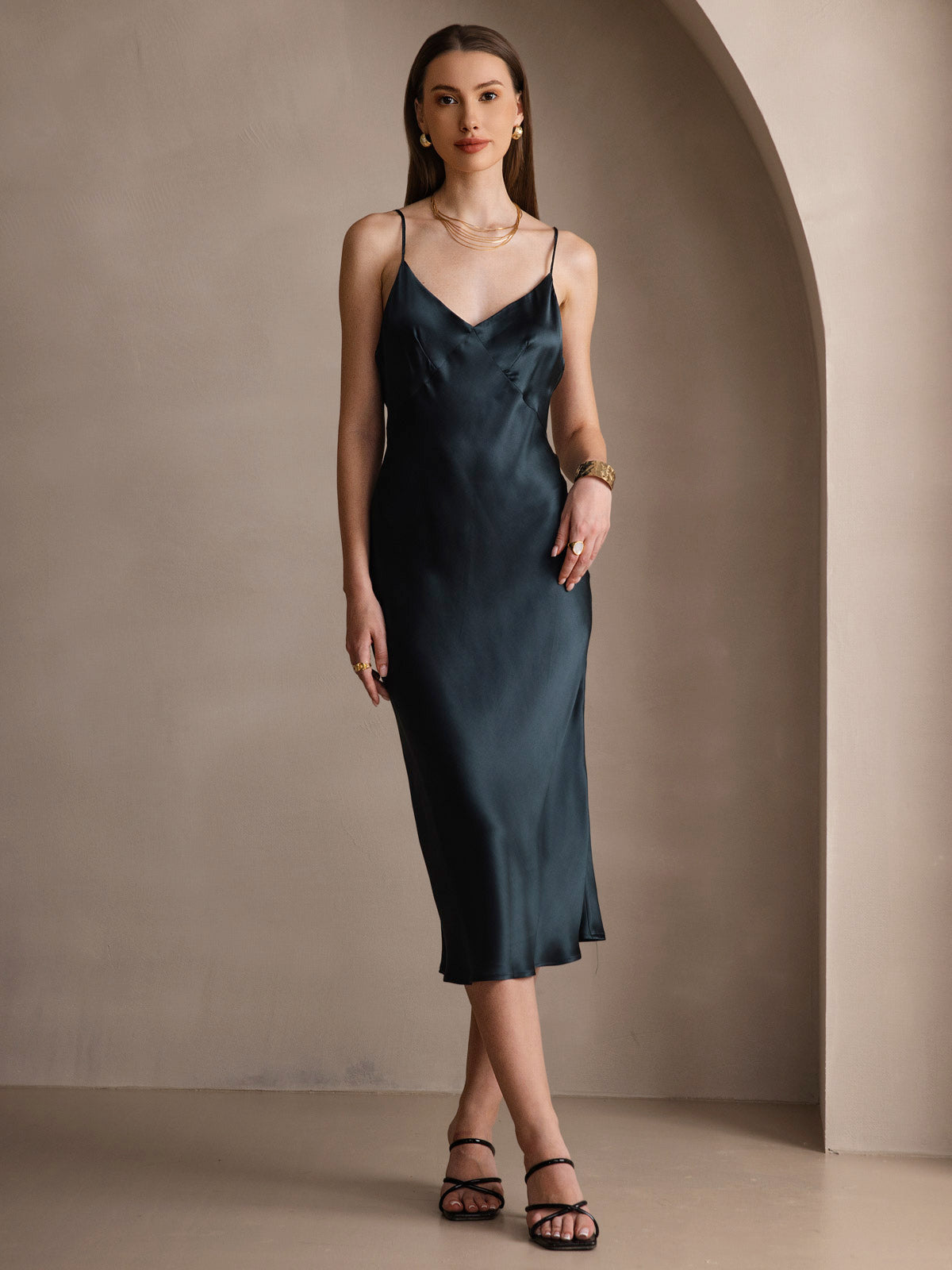 [Tummanvihreä] SilkSilky-FI 19Momme Dress 001