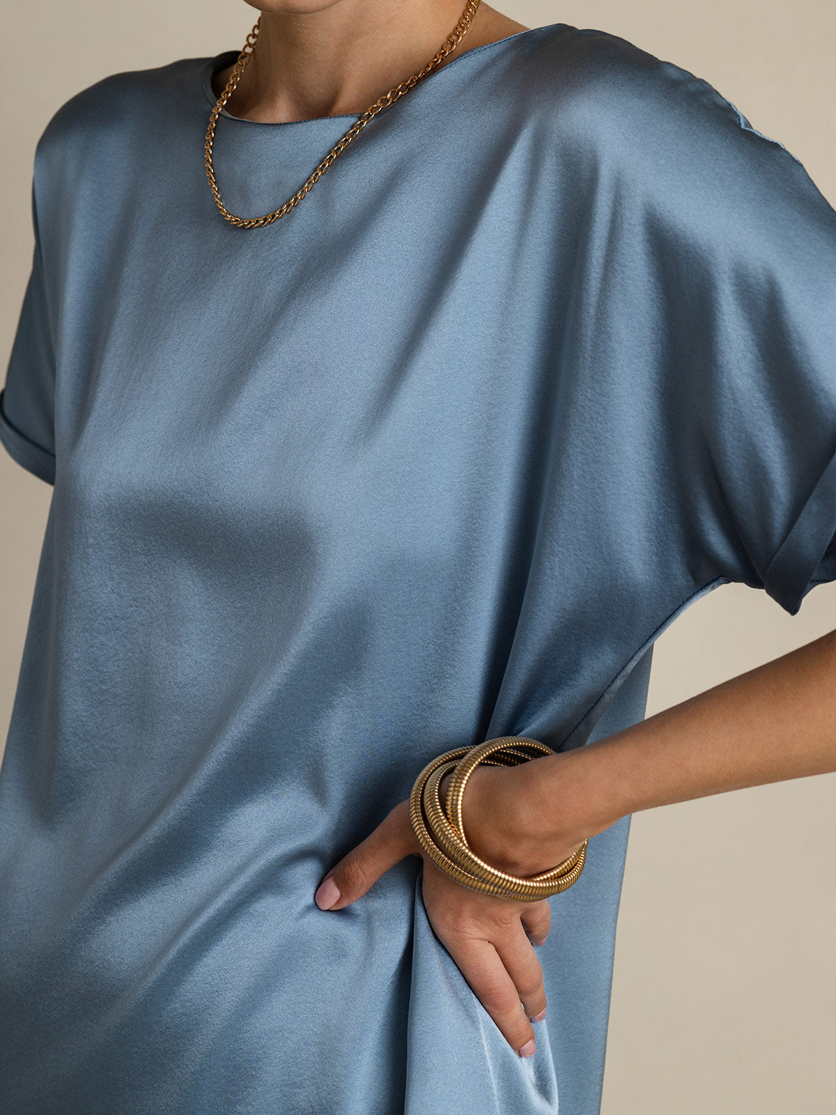 [Harmaansininen] SilkSilky-FI 19Momme Womens T-Shirt 008