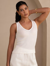 [Valkoinen] SilkSilky-FI Sleeveless Deep V Neck Camisole Top 004