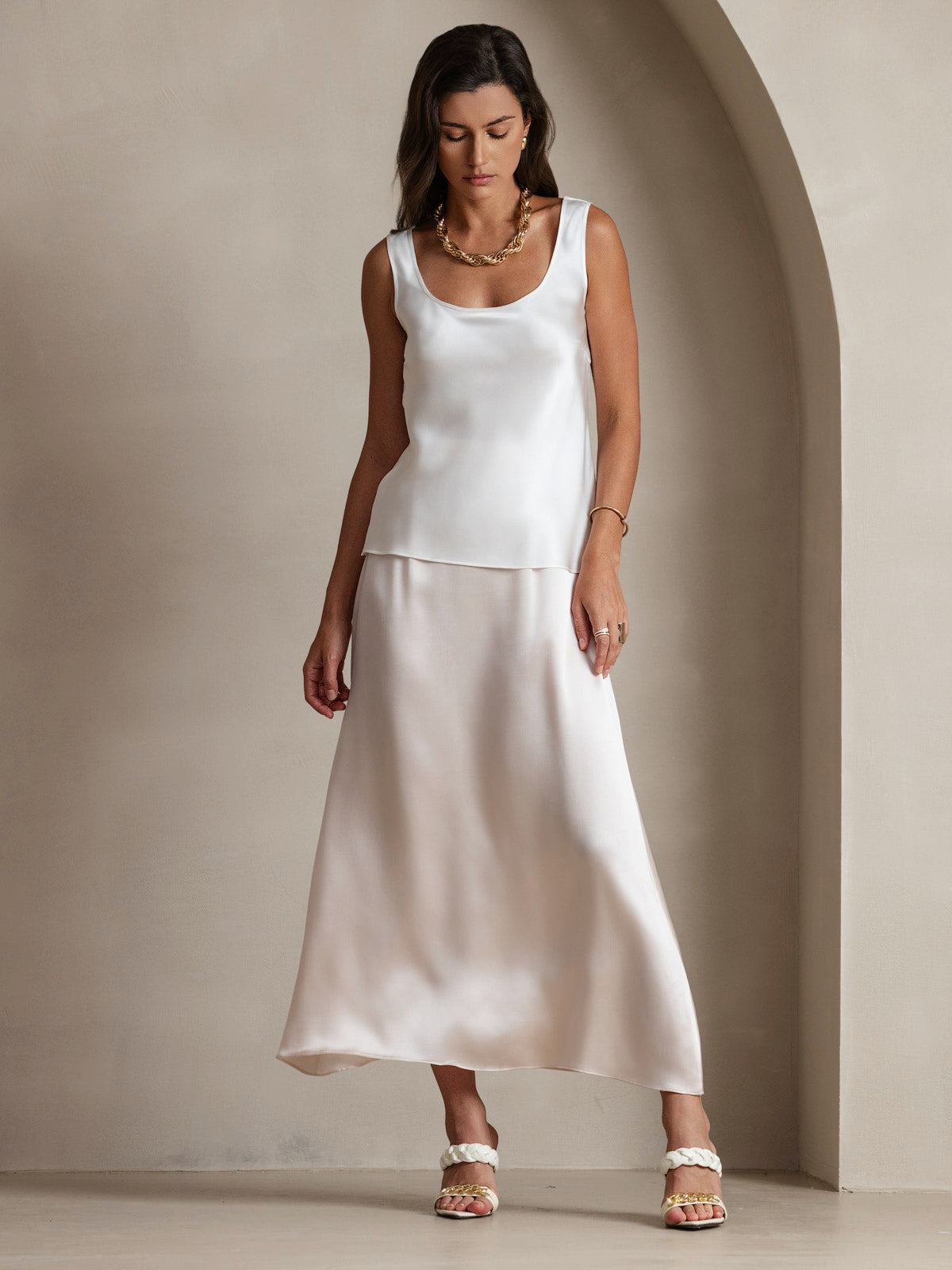 [Valkoinen] SilkSilky-FI 19Momme Camisoles 006