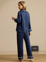 [Tummansininen] SilkSilky-FI Pitkähihainen Notkokaulus Naisten Pyjamat 002