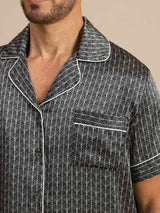 [Musta Ginkgo] SilkSilky-FI Short Sleeve Notkokaulus Miesten Pyjamat 007