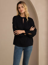 [Musta] SilkSilky-FI Long Sleeve Keyhole Neck Naisten Puserot 005