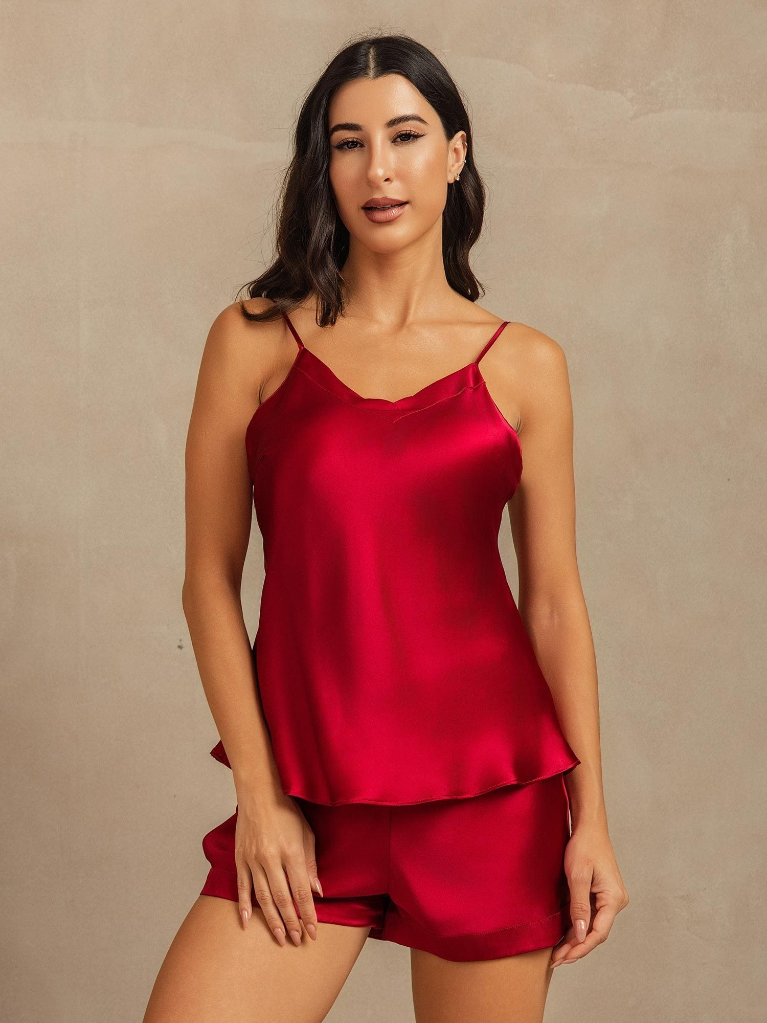 [Viini] SilkSilky-FI Spagettihihna V Neck Camisole Setti 001