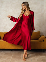 [Viini] SilkSilky-FI Long Sleeve V Neck Yöpaita ja Aamutakkisetti 001